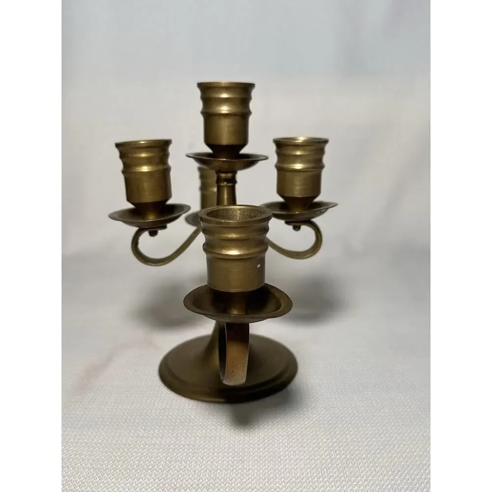 Solid Brass Candle Holder 5 Arm Vintage